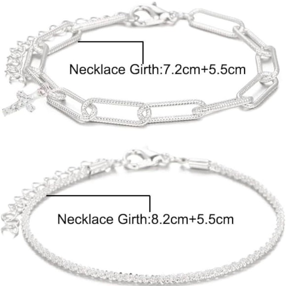 Cross 2 Piece .925 Sterling Silver Paperclip Chain Style Layered Bracelet Set - Picture 4 of 6